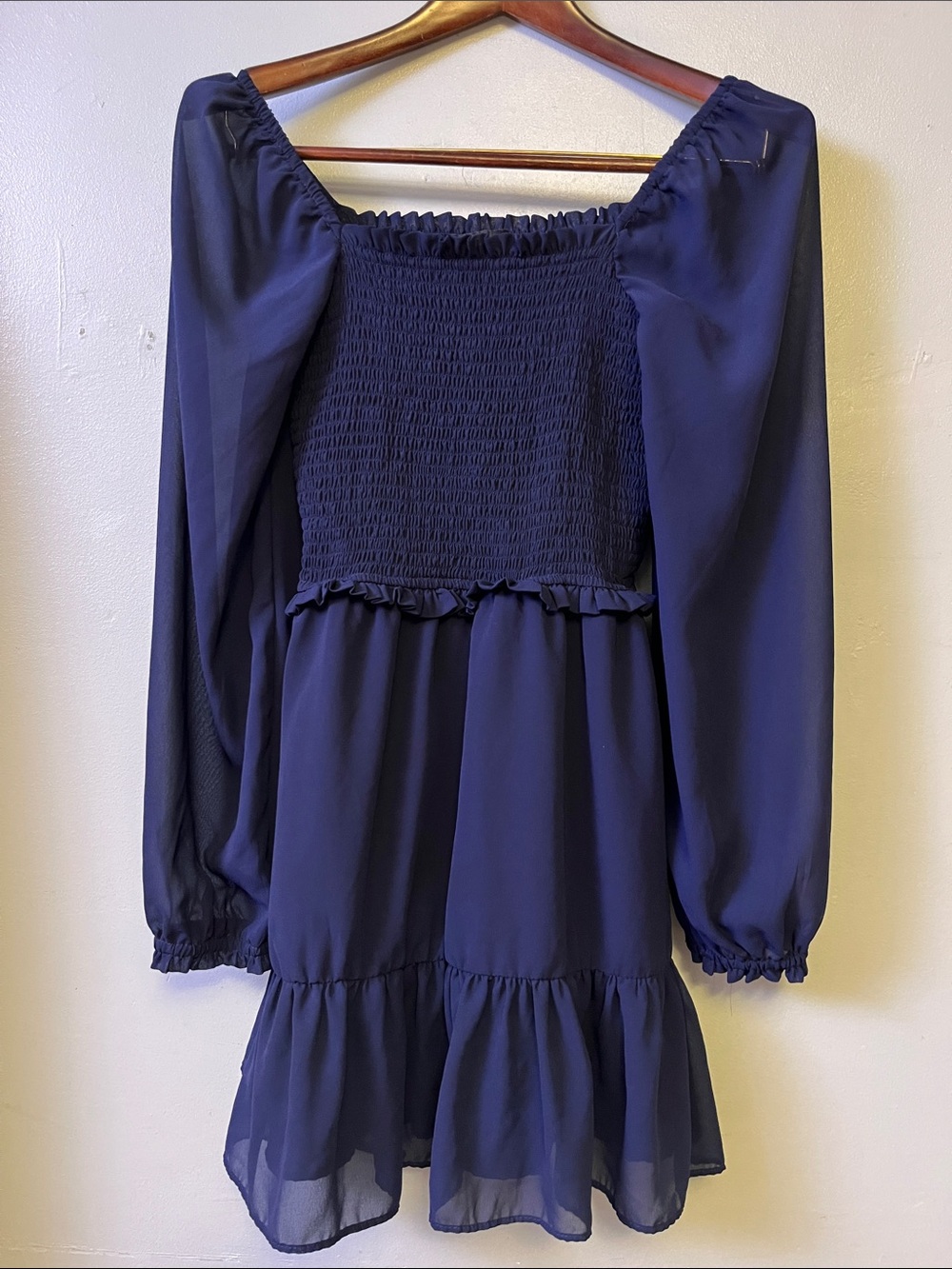 1. State Navy Smocked Square-Neck Tiered Mini Dress